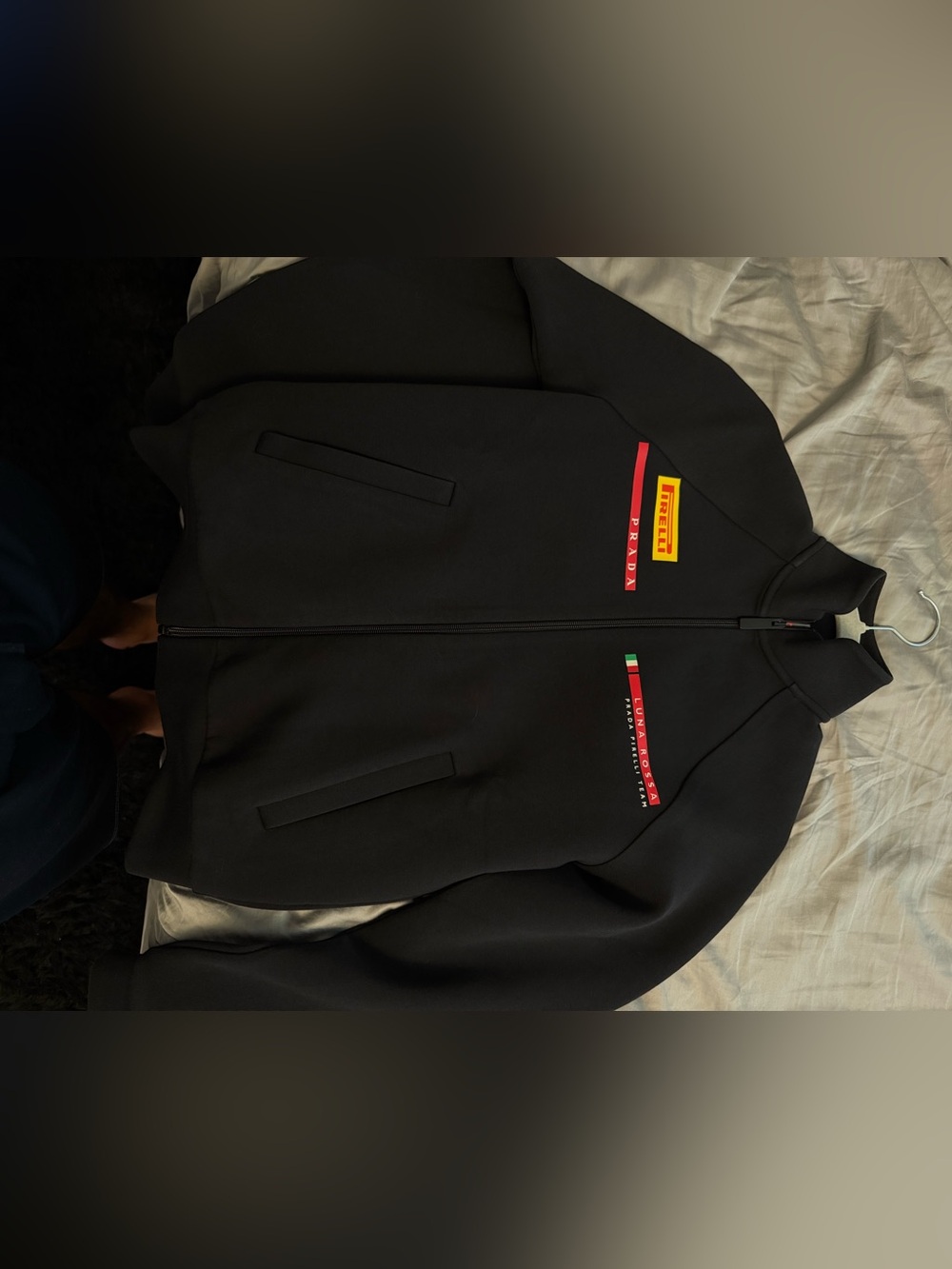 Prada Linea Rossa Black Zip-Front Luna Rossa Jacket with Red Accents